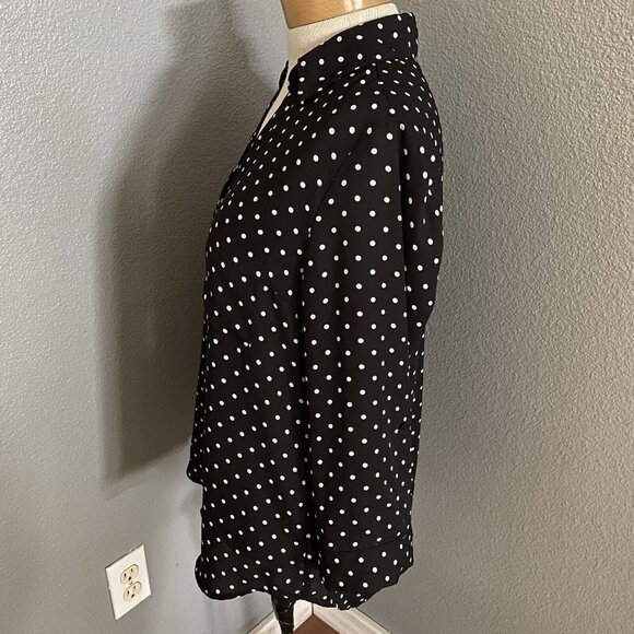 A. Byer Blouse Size Medium Black Polka Dots Roll Tab Sleeves Sheer Lightweight - Picture 5 of 11